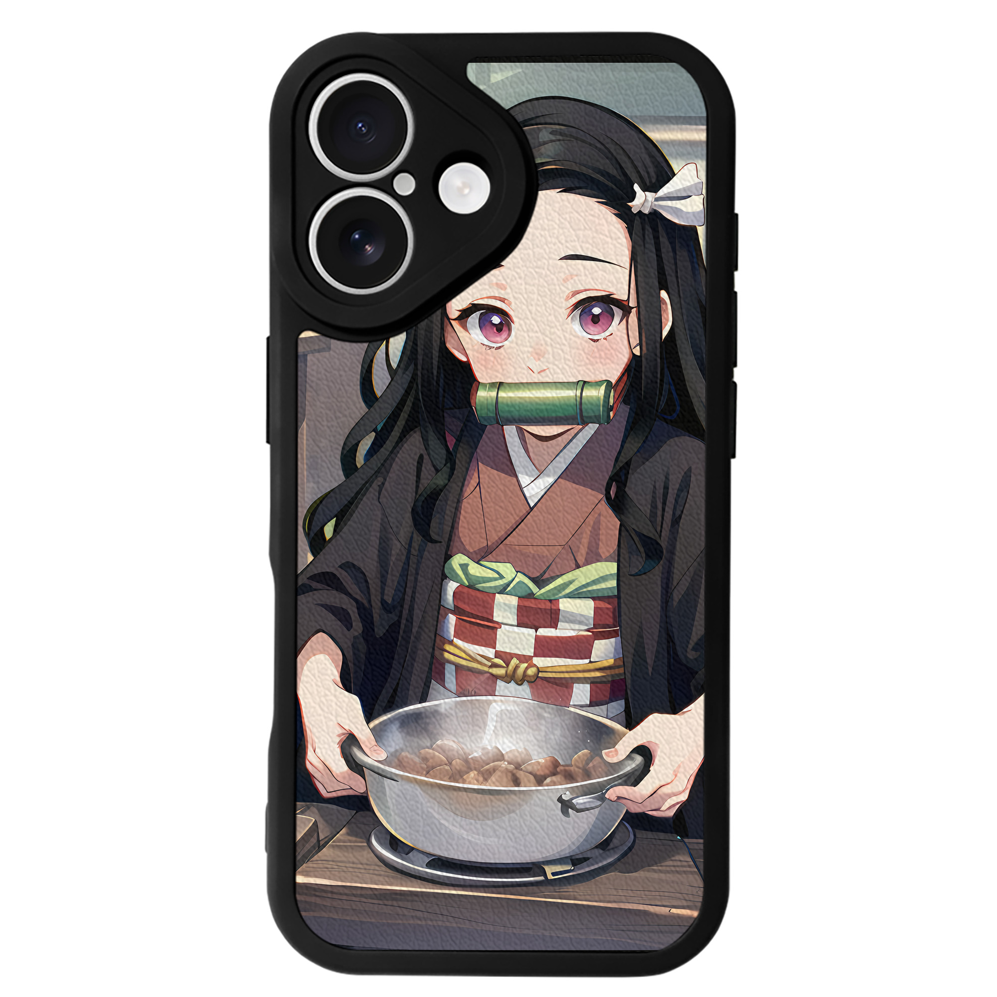 （画像用） 鬼滅の刃（きめつのやいば）竈門 禰󠄀豆子／かまど ねずこ Kamado Nezuko 【iPhone 16シリーズ対応】シリコンスマホケース（レザー調） 材質：シリコン